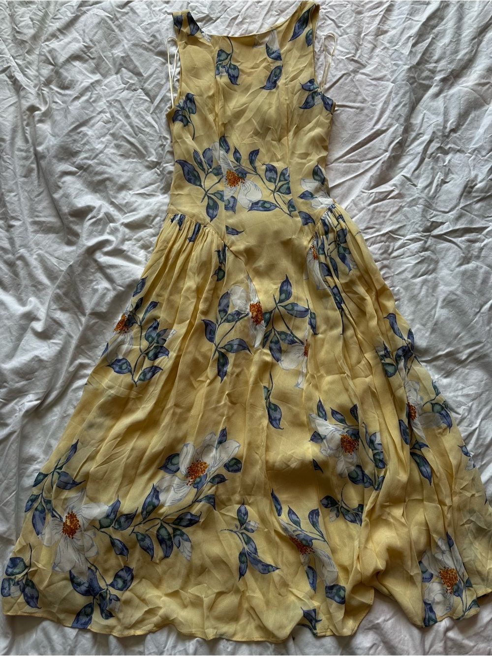 Reformation Romantic Floral Midi Dress Yellow Blue Sleeveless Viscose Size XS - Picture 2 of 14